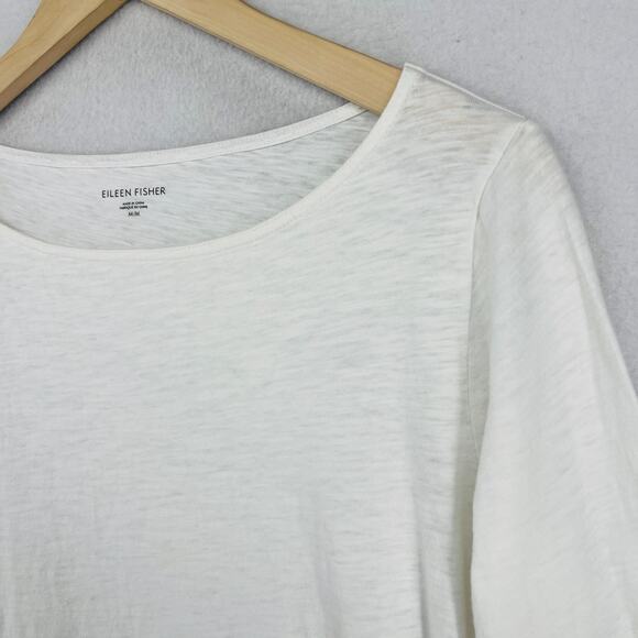 EILEEN FISHER Top M Slub Jersey Organic Cotton Boat Neck Long Sleeve White - Picture 6 of 12